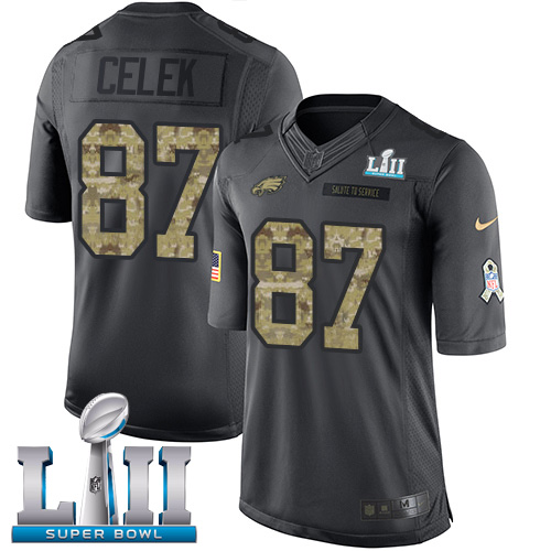 Nike Eagles #87 Brent Celek Black Super Bowl LII Youth Stitched NFL Limited 2016 Salute to Service Jersey